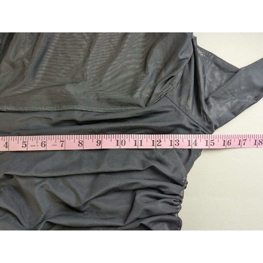 Abercrombie & Fitch Mesh Foldover Bodysuit Sheer Long Sleeve Black Ruching Med - Picture 5 of 6